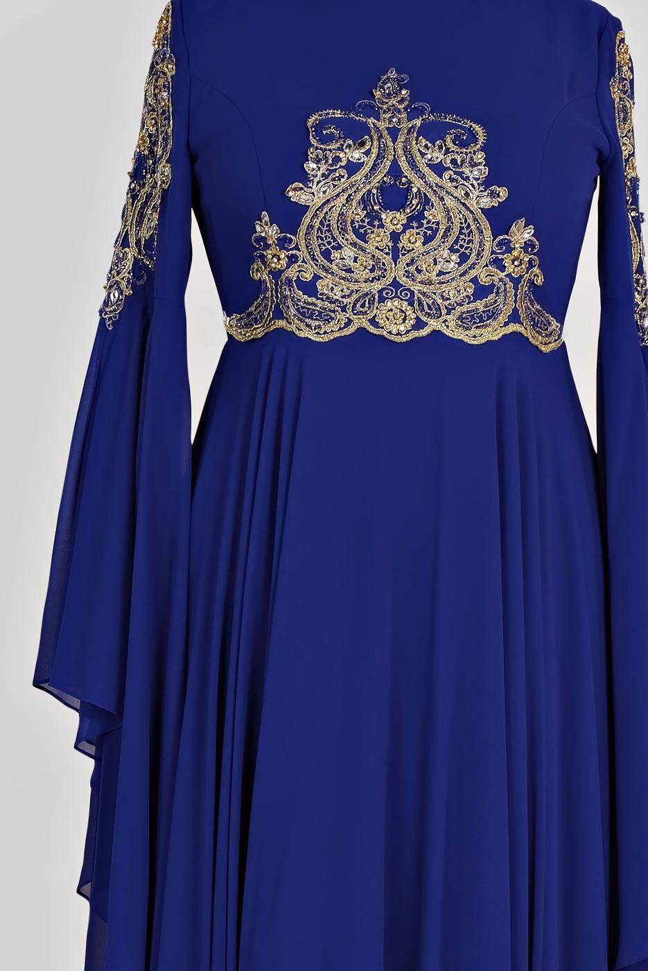 Tesettür giyim LACİVERT ALVİNA ŞİFON ABİYE ELBİSE T 5517