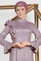 Tesettür giyim PUDRA  ALVİNA VOLAN DETAYLI BALIK MODEL SİMLİ ABİYE 5550