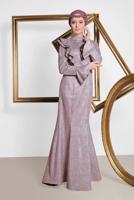 Tesettür giyim PUDRA  ALVİNA VOLAN DETAYLI BALIK MODEL SİMLİ ABİYE 5550