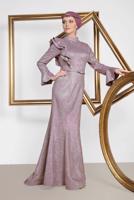 Tesettür giyim PUDRA  ALVİNA VOLAN DETAYLI BALIK MODEL SİMLİ ABİYE 5550