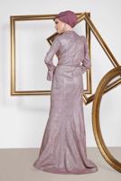 Tesettür giyim PUDRA  ALVİNA VOLAN DETAYLI BALIK MODEL SİMLİ ABİYE 5550