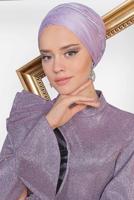 Tesettür giyim MOR  ALVİNA VOLAN DETAYLI BALIK MODEL SİMLİ ABİYE 5550