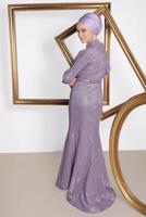 Tesettür giyim MOR  ALVİNA VOLAN DETAYLI BALIK MODEL SİMLİ ABİYE 5550