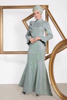 Tesettür giyim YEŞİL  ALVİNA VOLAN DETAYLI BALIK MODEL SİMLİ ABİYE 5550