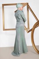 Tesettür giyim YEŞİL  ALVİNA VOLAN DETAYLI BALIK MODEL SİMLİ ABİYE 5550