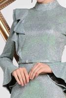 Tesettür giyim YEŞİL  ALVİNA VOLAN DETAYLI BALIK MODEL SİMLİ ABİYE 5550