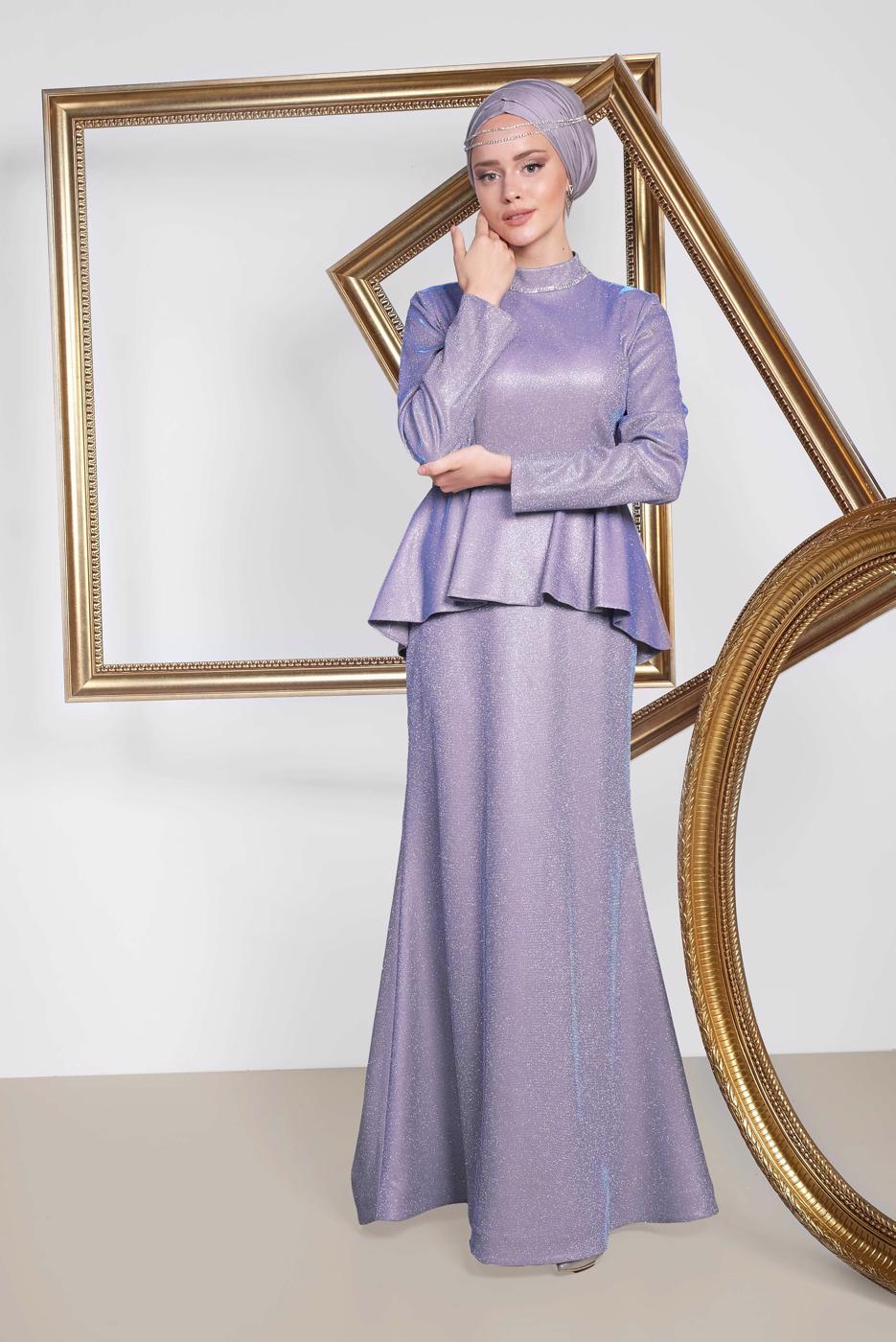 Hijab clothing PURPLE ALVİNA SILVERY FİSH EVENING DRESS 5552  