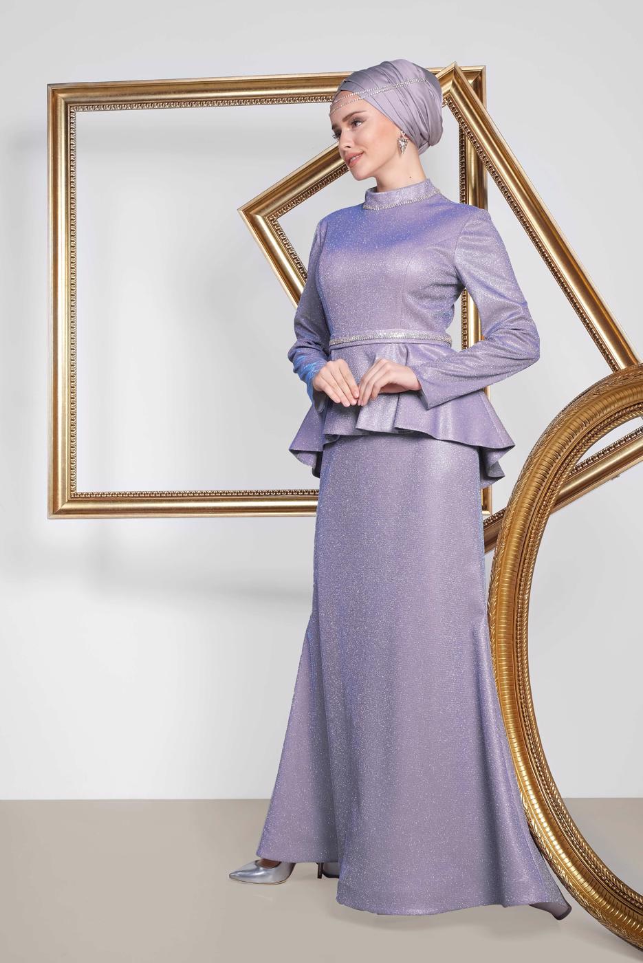 Hijab clothing PURPLE ALVİNA SILVERY FİSH EVENING DRESS 5552  