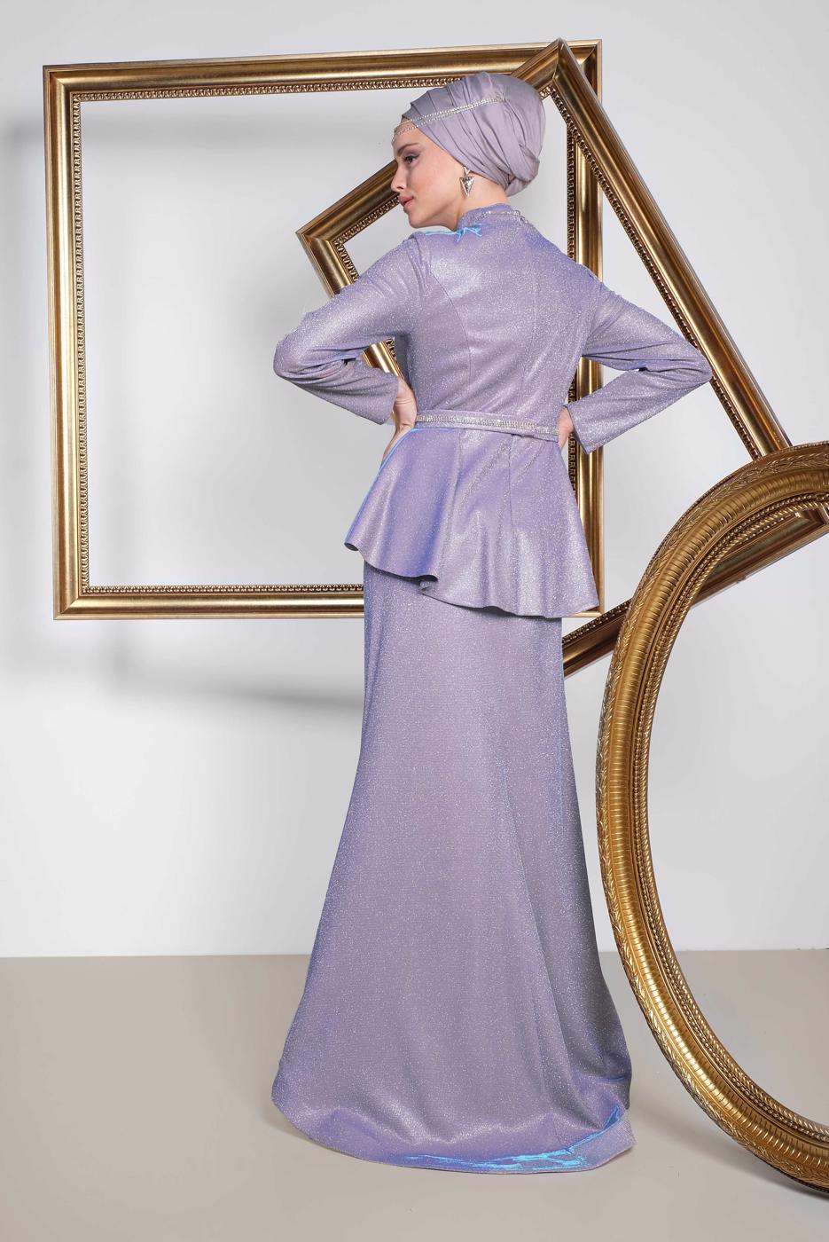 Hijab clothing PURPLE ALVİNA SILVERY FİSH EVENING DRESS 5552  