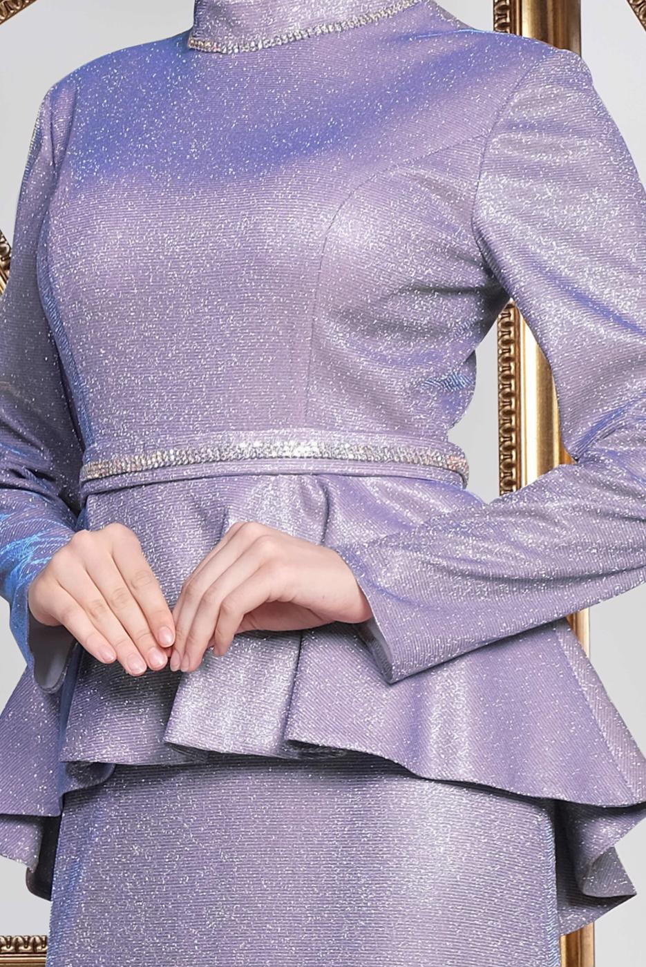 Hijab clothing PURPLE ALVİNA SILVERY FİSH EVENING DRESS 5552  