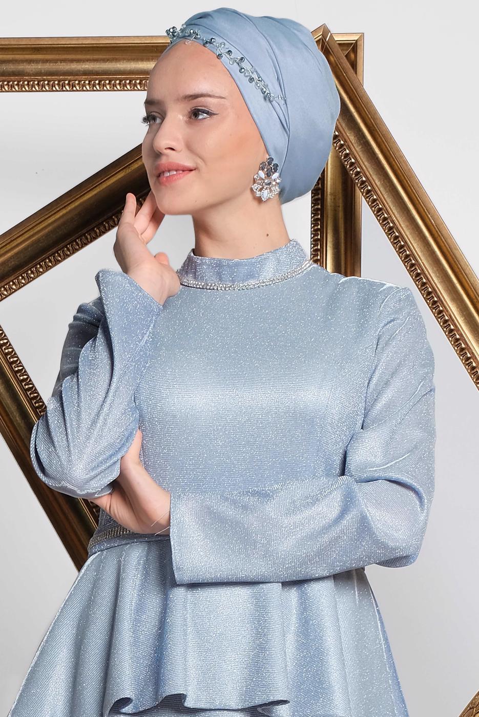 Vêtements hijab BLEU ROBE DE SOIRÉE POISSON ARGENTÉ ALVINA 5552