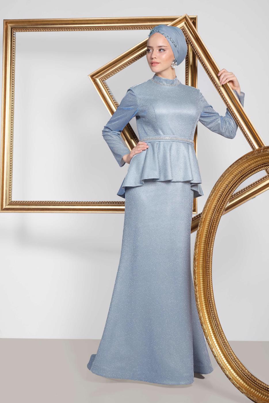 Vêtements hijab BLEU ROBE DE SOIRÉE POISSON ARGENTÉ ALVINA 5552