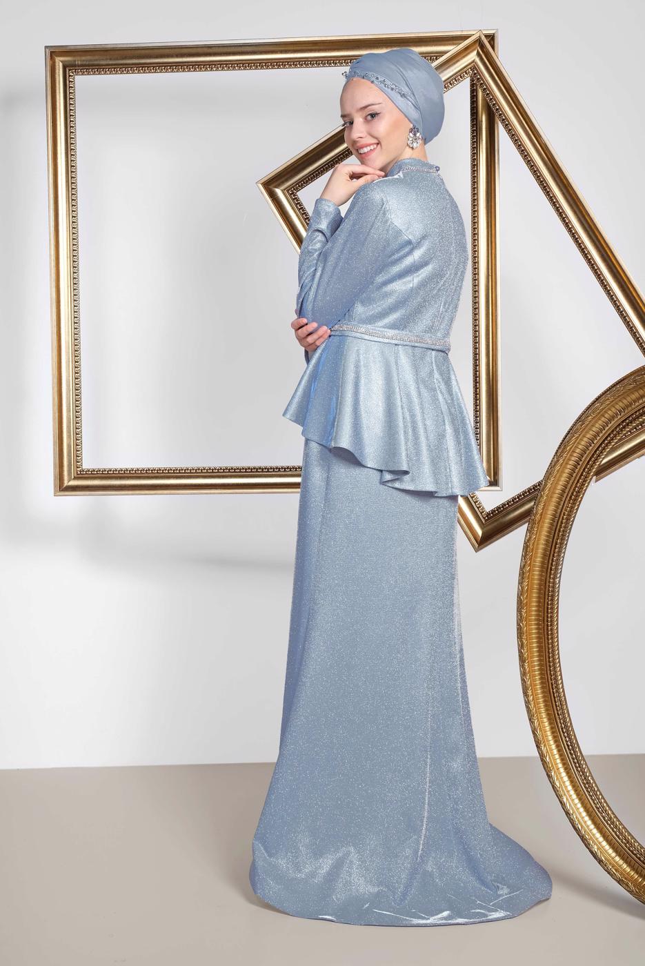 Vêtements hijab BLEU ROBE DE SOIRÉE POISSON ARGENTÉ ALVINA 5552