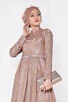 Tesettür giyim PUDRA ALVİNA SİMLİ CEPLİ ABİYE ELBİSE 5563