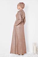 Tesettür giyim PUDRA ALVİNA SİMLİ CEPLİ ABİYE ELBİSE 5563
