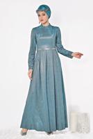 Tesettür giyim MAVİ ALVİNA SİMLİ CEPLİ ABİYE ELBİSE 5563