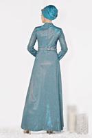 Tesettür giyim MAVİ ALVİNA SİMLİ CEPLİ ABİYE ELBİSE 5563