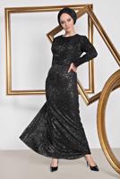 Tesettür giyim SİYAH ALVİNA KRUVAZE PUL PAYET ABİYE ELBİSE 5580	