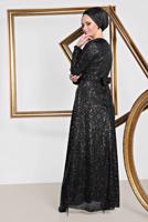 Tesettür giyim SİYAH ALVİNA KRUVAZE PUL PAYET ABİYE ELBİSE 5580	