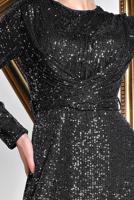 Tesettür giyim SİYAH ALVİNA KRUVAZE PUL PAYET ABİYE ELBİSE 5580	