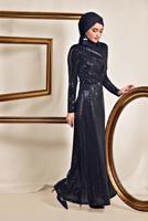 Tesettür giyim LACİVERT ALVİNA PUL İŞLEMELİ ABİYE 5585