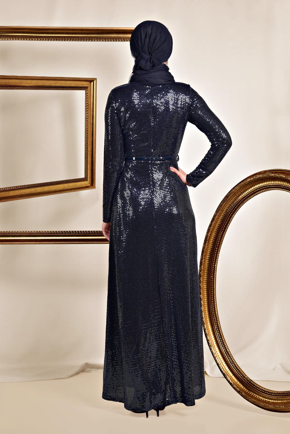 Tesettür giyim LACİVERT ALVİNA PUL İŞLEMELİ ABİYE 5585