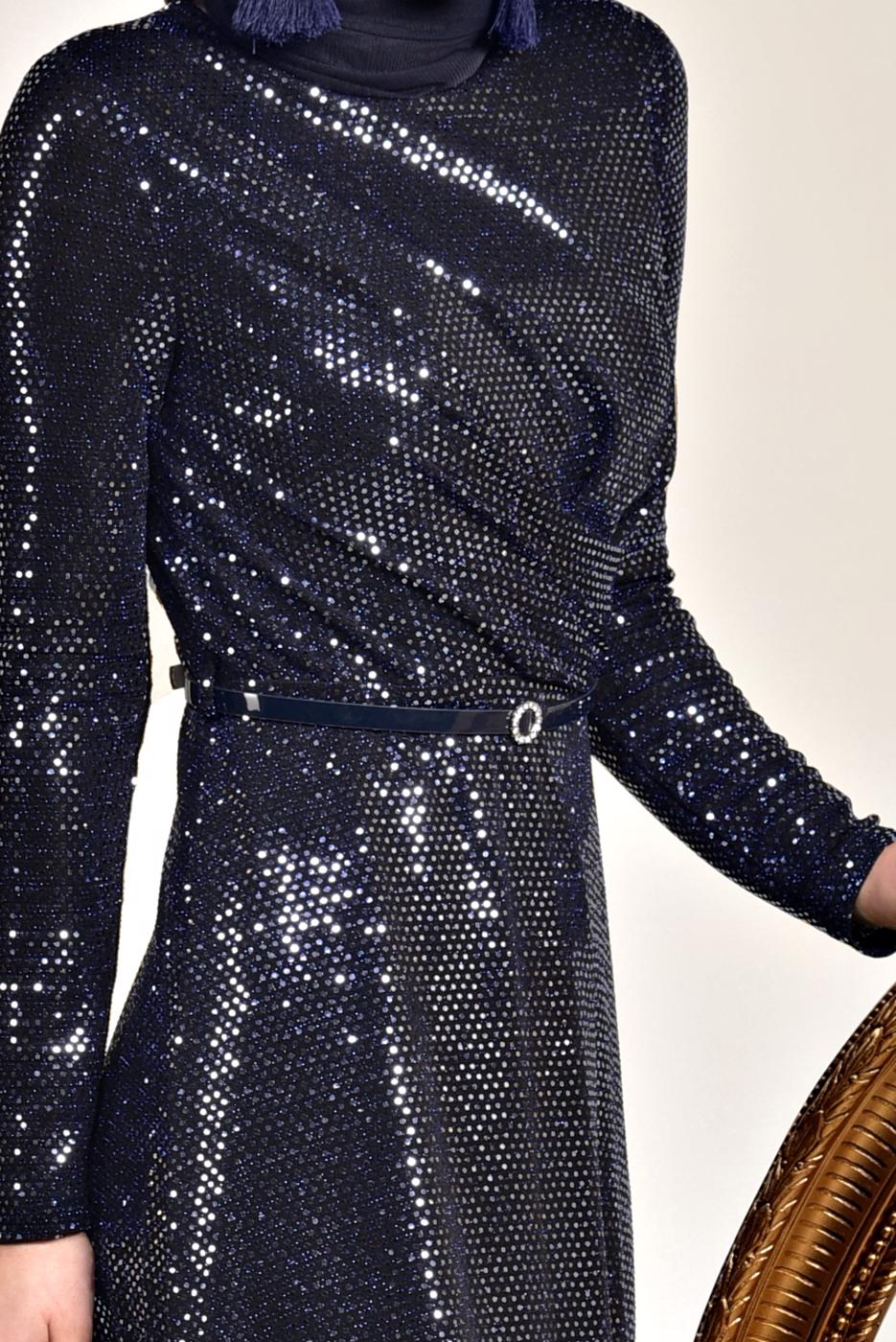 Tesettür giyim LACİVERT ALVİNA PUL İŞLEMELİ ABİYE 5585