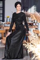 Hijab clothing BLACK T 5585  ALVİNA KAREN PULLU ABİYE 38/42 TEK40
