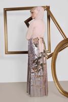 Tesettür giyim PUDRA  ALVİNA  ETEĞİ PUL PAYETLİ ABİYE ELBİSE 5586