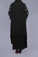 Tesettür giyim SİYAH ALVİNA PUL PAYET DETAYLI İKİLİ ELBİSELİ ABİYE 5602  