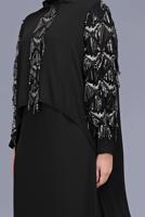 Tesettür giyim SİYAH ALVİNA PUL PAYET DETAYLI İKİLİ ELBİSELİ ABİYE 5602  