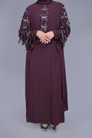 Tesettür giyim MÜRDÜM ALVİNA PUL PAYET DETAYLI İKİLİ ELBİSELİ ABİYE 5602  