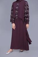 Hijab clothing PLUM SEQUIN DETAIL 2-PIECE EVENING DRESS 5602  