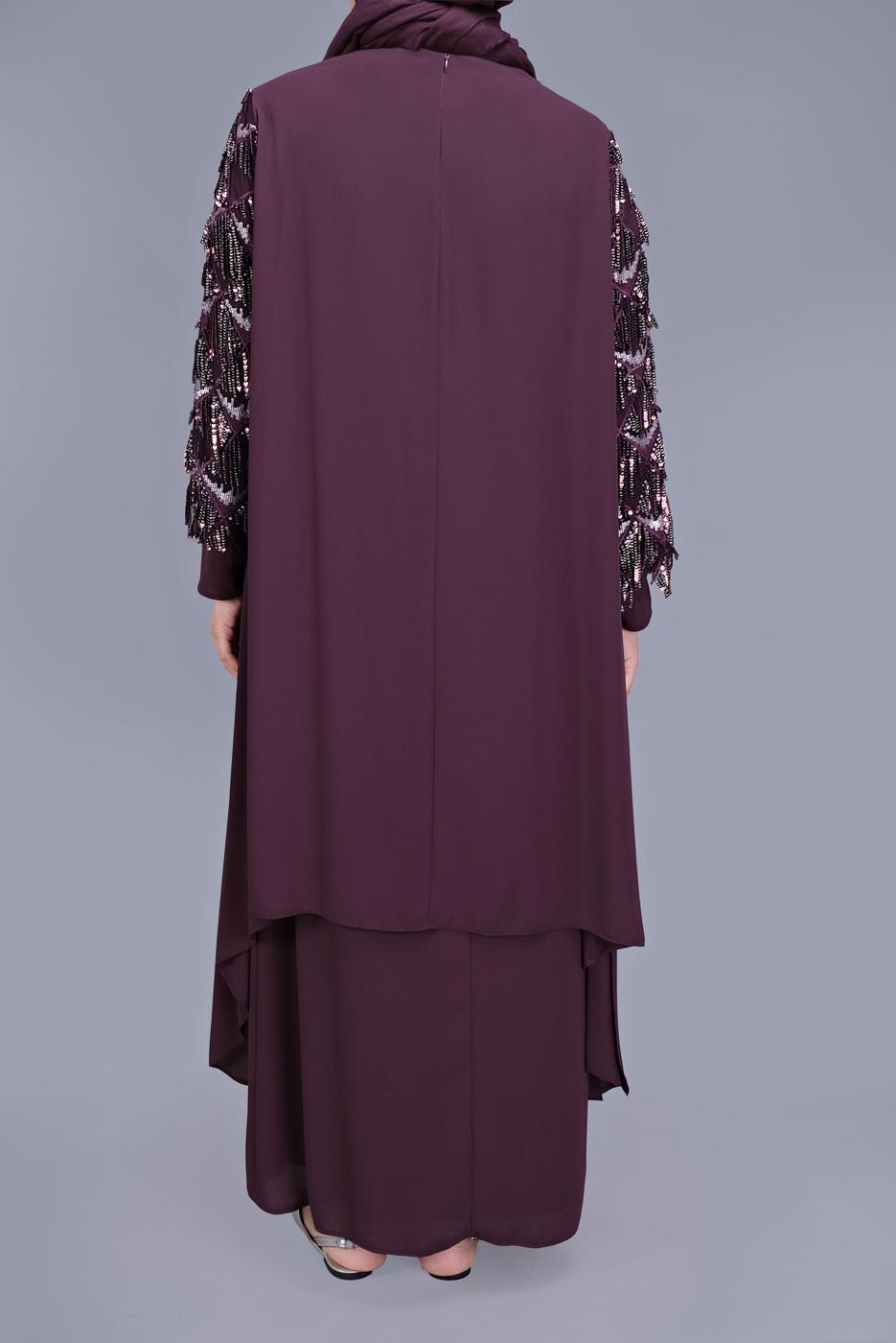 Hijab clothing PLUM SEQUIN DETAIL 2-PIECE EVENING DRESS 5602  