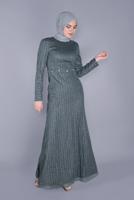 Tesettür giyim GRİ ALVİNA  BONCUK İŞLEME DETAYLI SİM KUMAŞ ABİYE 5617