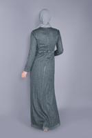 Tesettür giyim GRİ ALVİNA  BONCUK İŞLEME DETAYLI SİM KUMAŞ ABİYE 5617