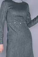 Tesettür giyim GRİ ALVİNA  BONCUK İŞLEME DETAYLI SİM KUMAŞ ABİYE 5617