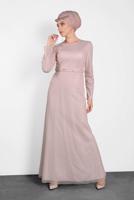 Tesettür giyim PUDRA ALVİNA  BONCUK İŞLEME DETAYLI SİM KUMAŞ ABİYE 5617