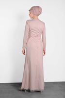 Tesettür giyim PUDRA ALVİNA  BONCUK İŞLEME DETAYLI SİM KUMAŞ ABİYE 5617