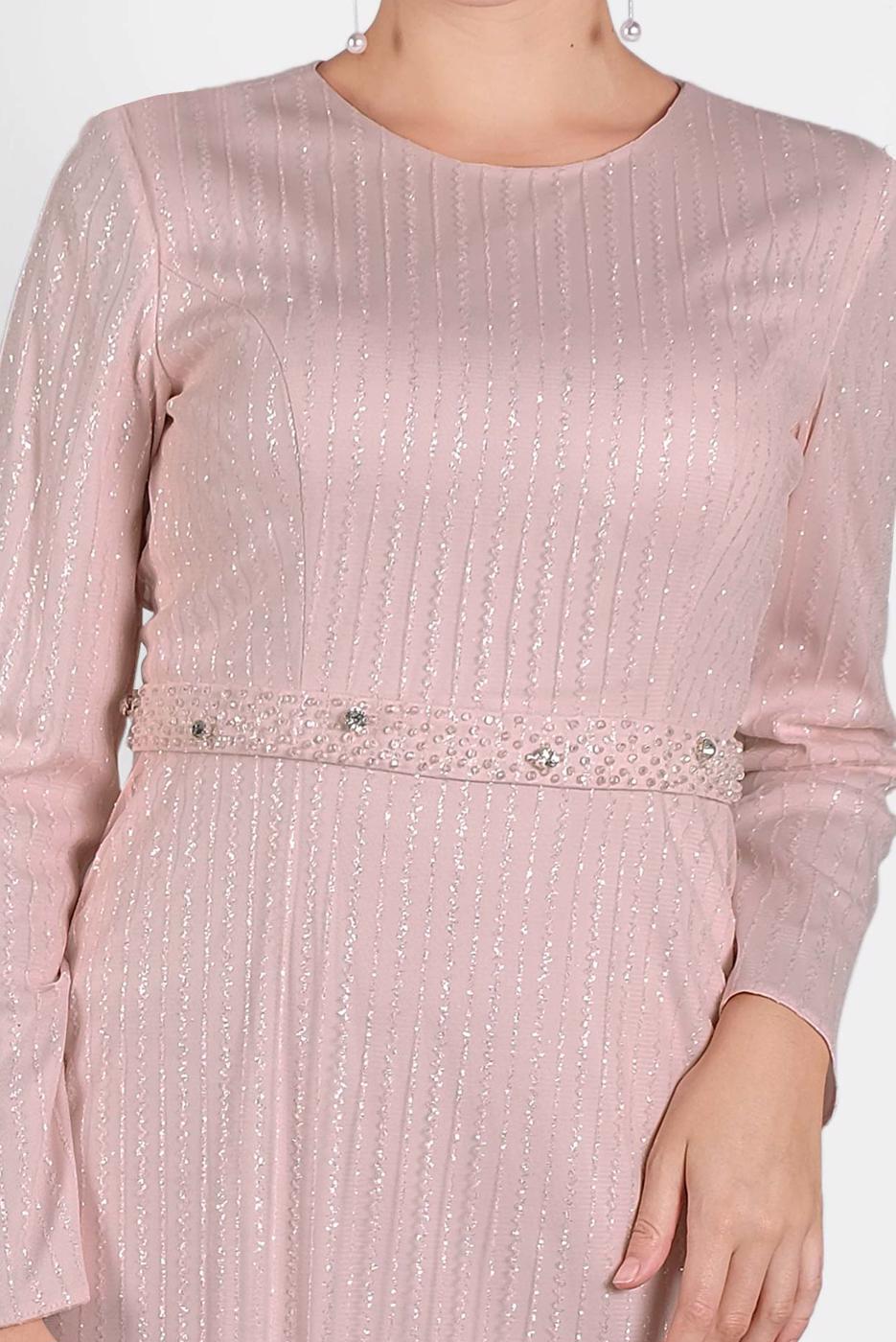 Tesettür giyim PUDRA ALVİNA  BONCUK İŞLEME DETAYLI SİM KUMAŞ ABİYE 5617