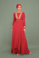 Tesettür giyim BORDO NAKIŞLI İŞLEMELİ ABİYE T 5915 