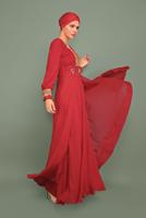 Tesettür giyim BORDO NAKIŞLI İŞLEMELİ ABİYE T 5915 