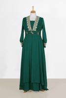 Vêtements hijab VERT ALVINA ROBE DE SOIRÉE EN MOUSSELINE AVEC GEM DETAILS 5916