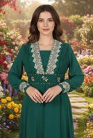 Vêtements hijab VERT ALVINA ROBE DE SOIRÉE EN MOUSSELINE AVEC GEM DETAILS T 5916