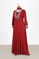 Vêtements hijab ROUGE BORDEAUX ALVINA ROBE DE SOIRÉE EN MOUSSELINE AVEC GEM DETAILS 5916