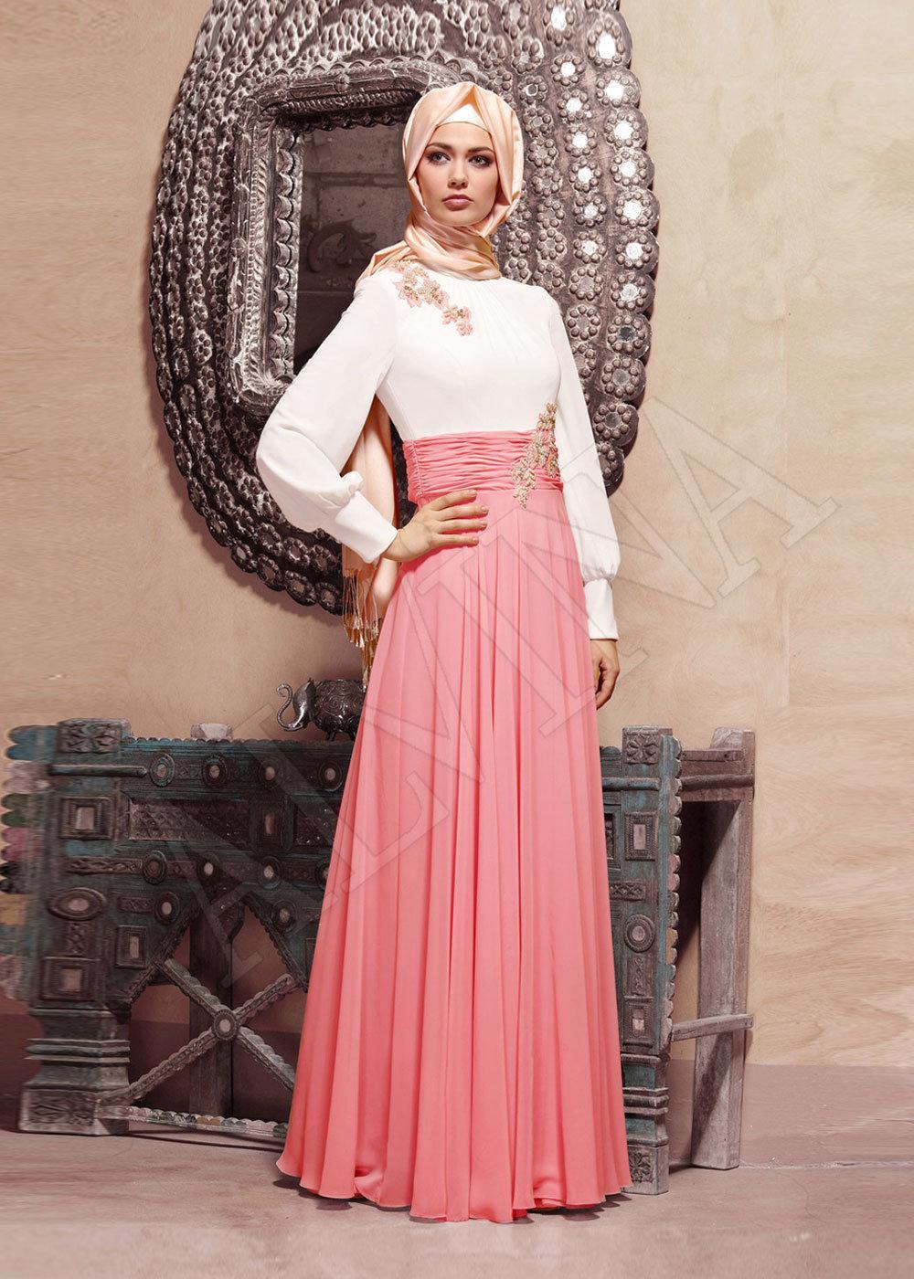 Tesettür giyim PUDRA ALVİNA  ŞİFON ABİYE ELBİSE 5917 