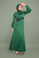 Vêtements hijab VERT T 5932 ALVİNA  ALİSSA SATEN ABİYE 38/44 TEK40
