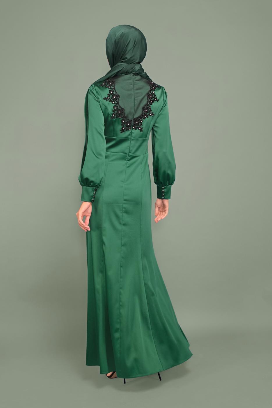 Vêtements hijab VERT T 5932 ALVİNA  ALİSSA SATEN ABİYE 38/44 TEK40