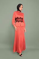 Tesettür giyim MERCAN ALVİNA  DANTELLİ BONCUKLU SATEN ABİYE ELBİSE 5933 