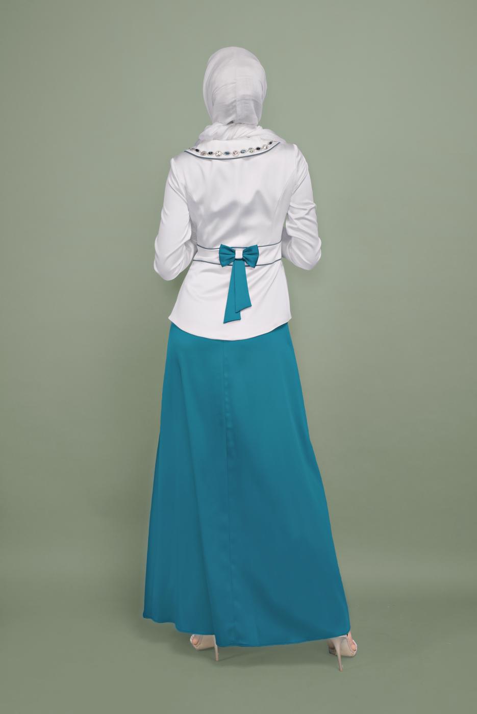 Tesettür giyim MAVİ BEBE YAKA İŞLEMELİ ABİYE T 5938